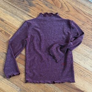 Bobo Choses kids metallic burgundy top with lettuce edge
